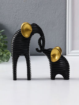 Сувенир полистоун "Слон со слонёнком. Гофре" чёрный с золотом набор 2 шт 5,5х16,5х16,5 см