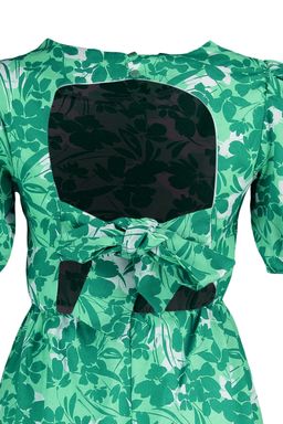 Yesil Cicekli Skater/Belden Ac?lan S?rt Detayl? Mini Dokuma Elbise TWOSS22EL2858