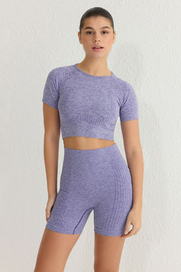 Trendyolmilla Lila Crop Seamless/Dikissiz Bisiklet Yaka Orme Spor Ust/Bluz TWOSS21BZ1419  фото 11