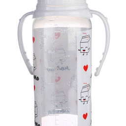 Бутылочка для кормления подарочная M&B «Люблю молоко», классическое горло, 250 мл., от 0 мес., с соской, с ручками