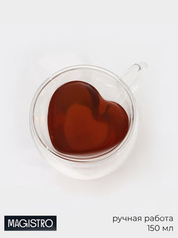 Кружка с двойными стенками Magistro «Сердце», 150 мл, 11×8×7.5 см, стекло, прозрачная