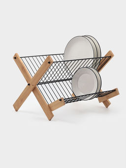 Сушилка для посуды Доляна Meli, 2 уровня, 39.5×34×27.5 см, бамбук, металл, чёрная