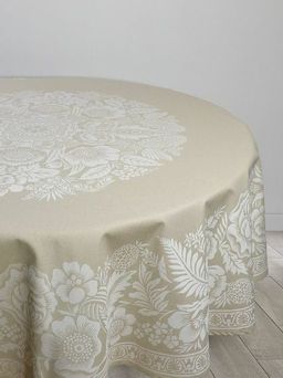 Скатерть Премиум круглая Лесной букет-бежев. D 178 см. п/лен