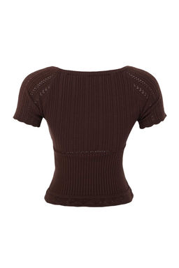 Trendyolmilla Ekru Premium Iplik/Ozel Iplik Kurdele Detayl? Kare Yaka Triko Bluz TWOSS25BZ00182  фото 11