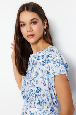 Ekru Cicek Desenli A-Kesim F?rf?rl? Astarl? Mini Dokuma Elbise TWOSS23EL02005 - Trendyolmilla фото 4