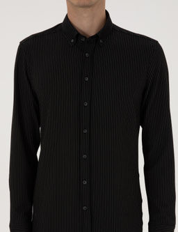 Siyah _izgi Bask_l_ Slim Fit Uzun Kollu G_mlek