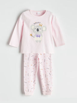 Bisiklet Yaka Bask?l? Uzun Kollu K?z ?ocuk Pijama Tak?m?