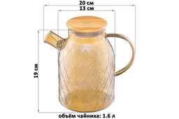 Чайник 1,6 л 20*13*19 см "Crystal glass" с ситом+бамб.крышк.с метал. дном/с силик.уплот, золото