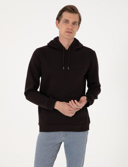 Koyu Kahverengi 2 _plik Regular Fit __i Polarl_ Kap__onlu Basic Sweatshirt