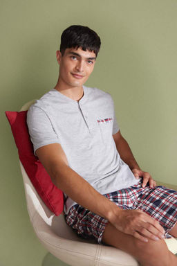 Regular Fit Pijama Tak?m K?sa Kollu Ust Sort Beli Lastikli Alt - Defacto фото 3