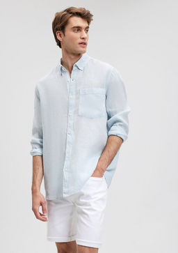 Keten Kar?s?ml? Mavi Gomlek  фото 2