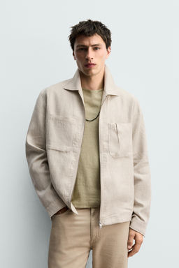 SOBRECAMISA 100% LINO CREMALLERA / Beige claro - Zara фото 2