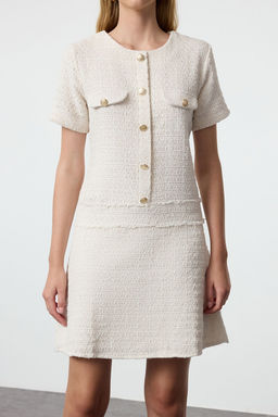 TRENDYOLMILLA Lacivert A Kesim Dugme Detayl? Mini Tuvit Dokuma Elbise TWOAW25EL00168  фото 9