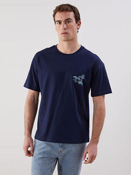 Bisiklet Yaka Bask?l? Penye Erkek Ti??rt