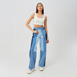 Джинсы женские палаццо MINAKU: Jeans Collection, размер 48, синие