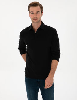 Siyah Regular Fit Ka_mir Kar___ml_ Polo Yaka Sweatshirt