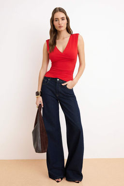 Siyah Fitted/Vucuda Oturan V Yaka Kolsuz Buzgulu Yumusak Orme Bluz TWOSS26BZ00093 - Trendyolmilla фото 7