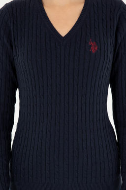 Женский темно-синий базовый свитер с v-образным вырезом Неожиданная скидка в корзине - U.s. polo assn фото 6