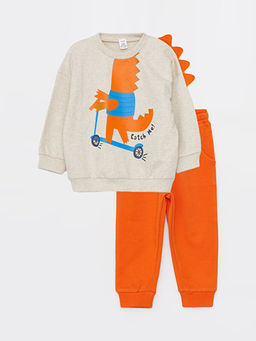 Bisiklet Yaka Uzun Kollu Bask?l? Erkek Bebek Sweatshirt ve E?ofman Alt? 2li Tak?m