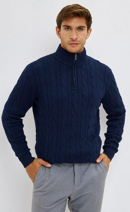 Джемпер мужской с воротником на молнии P221-15-235 тёмно-синий - Primm фото 2