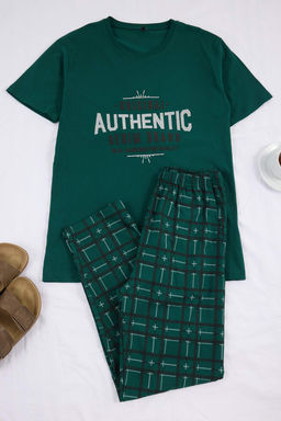 Yesil Regular/Normal Kesim Bask?l? Alt Ekose Desenli Pijama Tak?m? TMNSS26PT00044