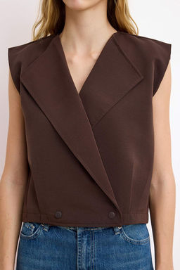 Kahverengi Ceket Yaka Beli Stoper Detayl? Dokuma Yelek TWOSS26YE00023 - Trendyolmilla фото 3