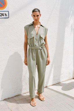 LINEN BLEND BELTED JUMPSUIT - Zara фото 8
