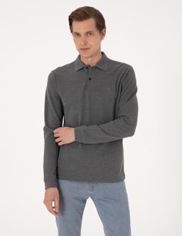 Antrasit Melanj Slim Fit K_vr_lmaz Polo Yaka Basic Pike Sweatshirt