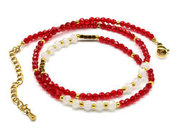 Чокер из циркона с розовым кварцем шарик гр.3мм цв.красный, 41см