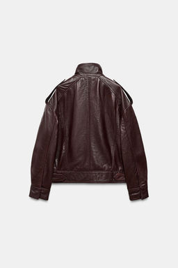 100% LEATHER BOMBER JACKET ZW COLLECTION LIMITED EDITION - Zara фото 7
