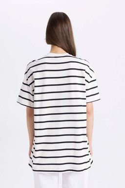Полосатая футболка-туника с круглым вырезом и короткими рукавами - Defacto фото 6
