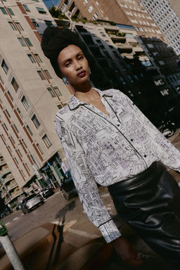PRINTED BLOUSE WITH PIPING - Zara фото 3