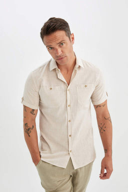 Рубашка Slim Fit из поплина с короткими рукавами - Defacto фото 3