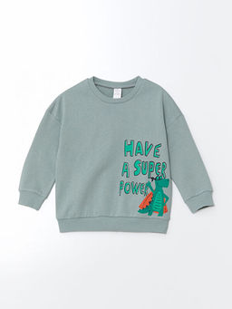 Bisiklet Yaka Bask?l? Erkek Bebek Sweatshirt