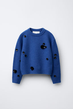 KNIT SWEATER WITH SEQUIN FLOWERS