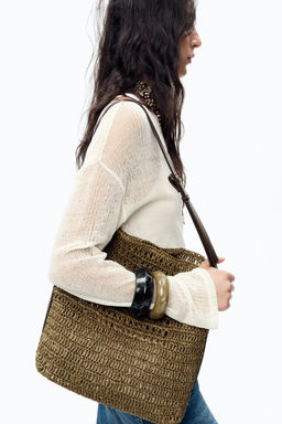 RAFFIA-EFFECT BUCKET BAG