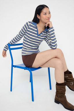 Teen Pembe Cizgili Polo Yaka Fitted/Vucuda Oturan Orme Bluz TWOAW26BZ00034 - Trendyolmilla фото 2