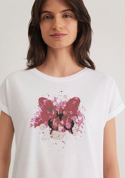 Kelebek Bask?l? Beyaz Istanbul Tisort - Mavi фото 5