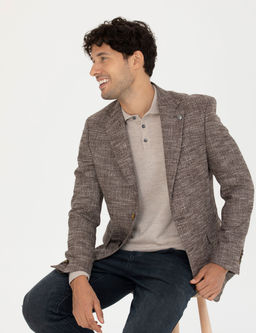 Kahverengi Slim Fit Y_n Kar___ml_ Ceket