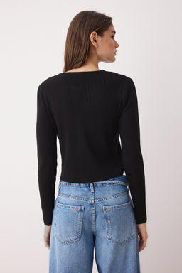 Siyah*001-Ekru Crop Renk Bloklu-Duz Ikili Paket Triko H?rka TWOAW26HI00127