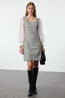 Cok Renkli Ekose / Kareli Mini Dokuma Elbise TWOAW21EL0532