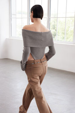 Limited Edition Vizon Premium/Ozel Iplik Fitilli Carmen Yaka Triko Body Kazak TWOAW25KZ00321 - Trendyolmilla фото 5