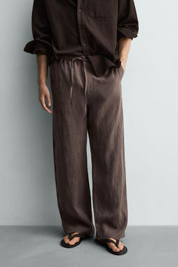 PANTAL?N RELAXED FIT 100% LINO / Marr?n / Topo