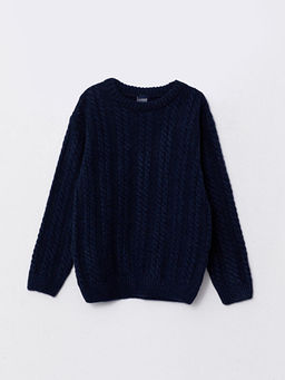 Bisiklet Yaka Sa? ?rg?s? Desenli Uzun Kollu Erkek ?ocuk Triko Kazak