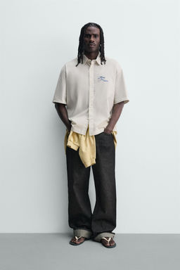 CAMISA RAYAS ESTAMPADO COMBINADO / Blanco