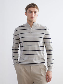 Dik Yaka ?izgili Erkek Triko Kazak