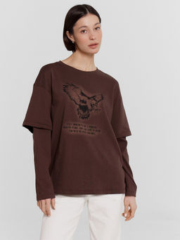 Джемпер женский коричневый с принтом шоколадное мартини +печать 122988