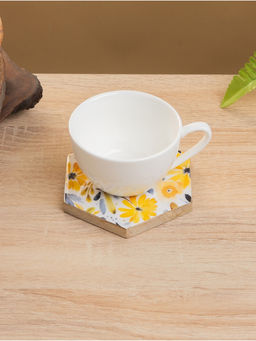 Подставка под горячее «Желтые и синие цветы», набор 4 шт., 15×13×5 см, дерево манго