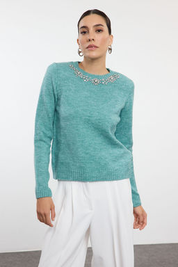 Mint Yumusak Dokulu Tas Detayl? Ince Triko Kazak TWOAW25KZ00151