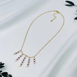 Колье на цепочке из Розового кварца и Граната - Радуга самоцветов фото 2